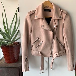 Zara Faux Suede Pink Moto Jacket XS